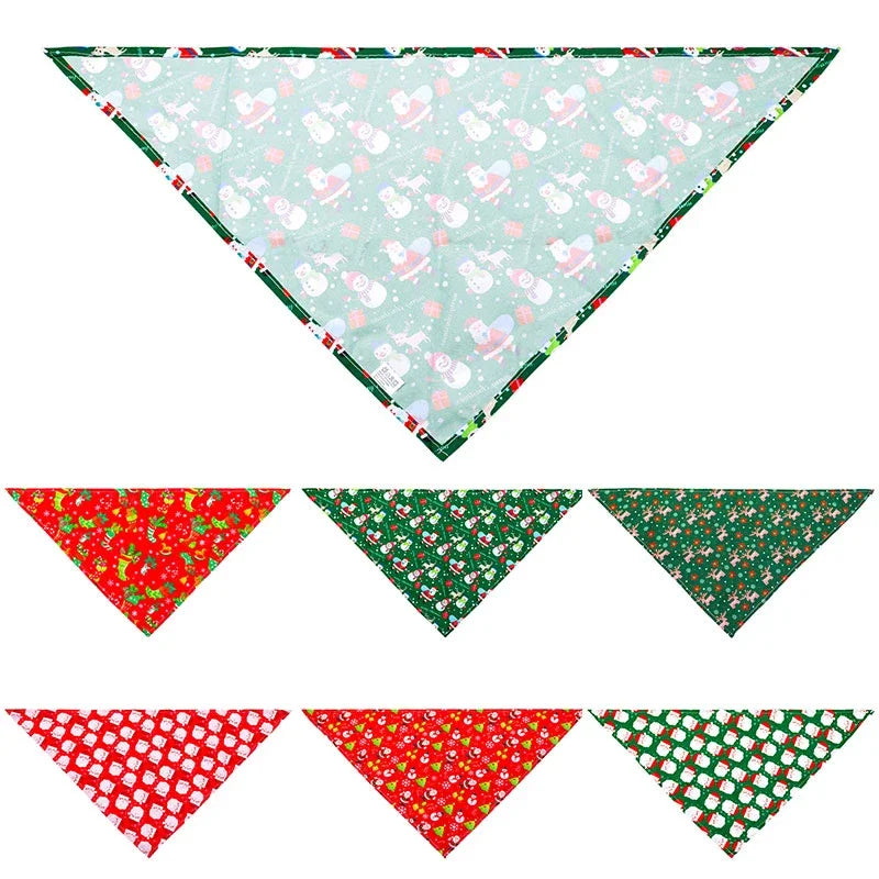 Dog Bandanas Large Pet Scarf Christmas Snow Print Dog Cotton Plaid WashableBow Ties Collar Cat Dog Scarf Large Accessories
