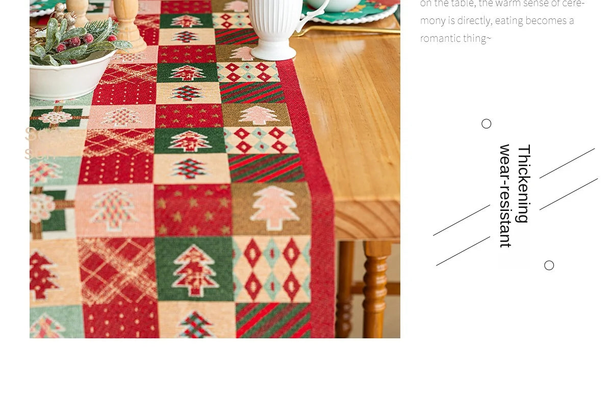 Retro Christmas Cotton and Linen Jacquard Table Runner Santa Claus Jacquard Long Table Runners Tv Cabinet Tablecloth Party Decor