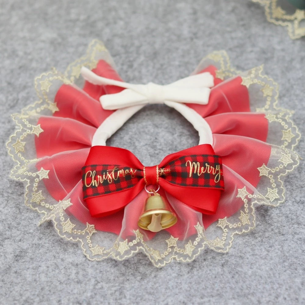 Pet Bib Drool Towel Lace Bib Dog Cat Lace Neck Collar Christmas and New Year Drool Towel Puppy Accessories for Small Dogs