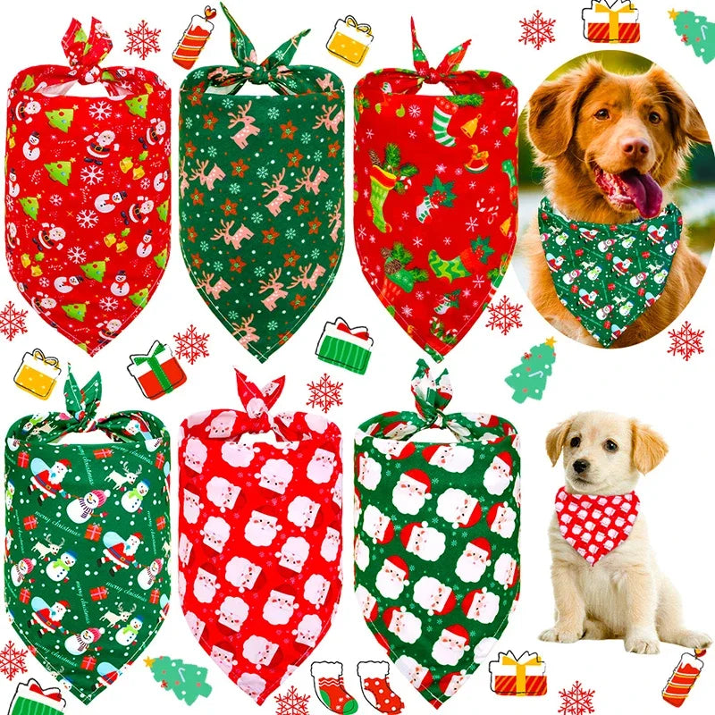 Dog Bandanas Large Pet Scarf Christmas Snow Print Dog Cotton Plaid WashableBow Ties Collar Cat Dog Scarf Large Accessories