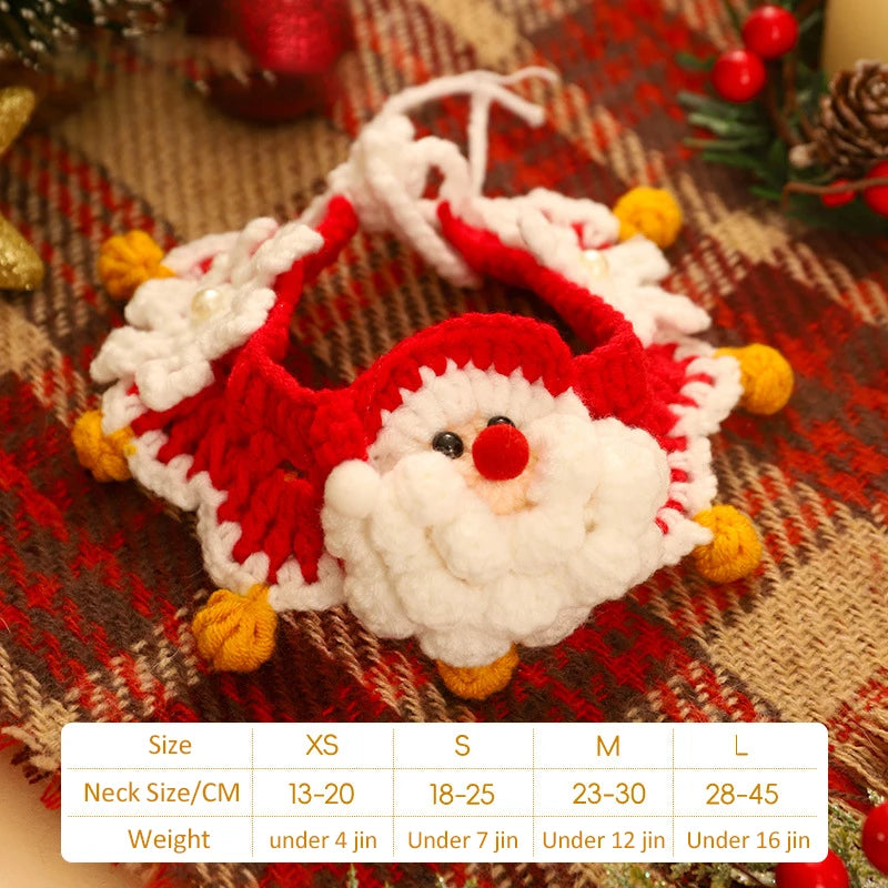 Pet Clothing Costume Christmas Cat Collar Hand-Knitted Pet Scarf Cute Xmas Kitty Santa Costume Clothing Christmas Party Supplies