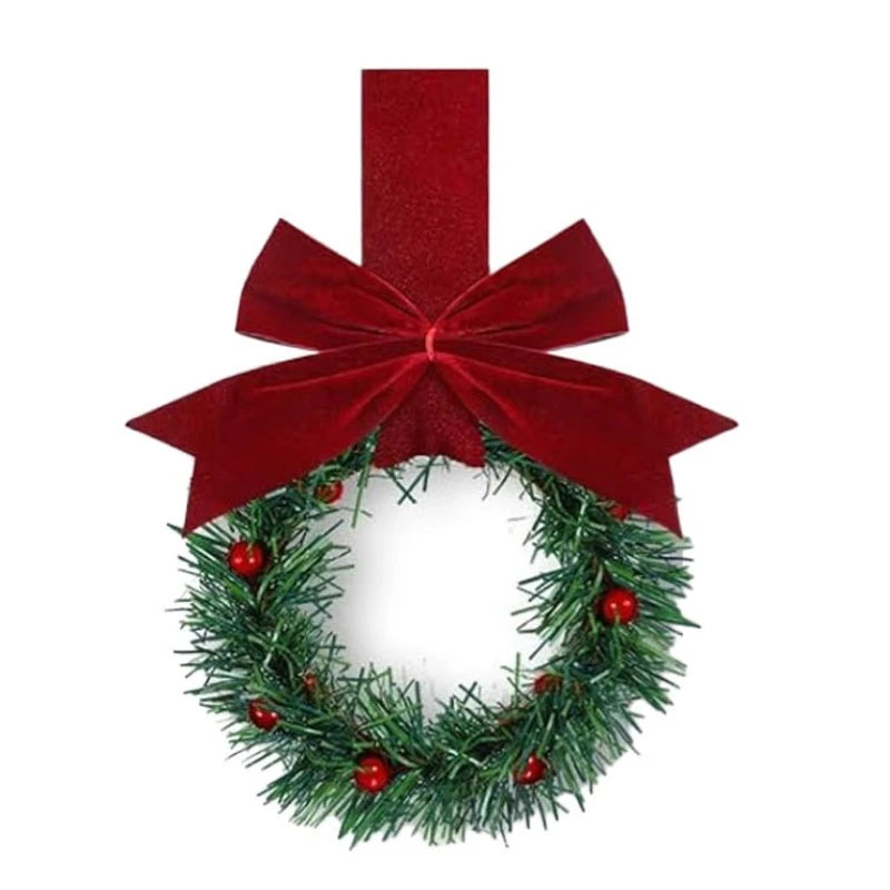 Christmas Kitchen Cabinet Wreaths with Ribbon 3.94 Inch Mini Christmas Wreath Small Kitchen Xmas Decor for Window Door(Red）