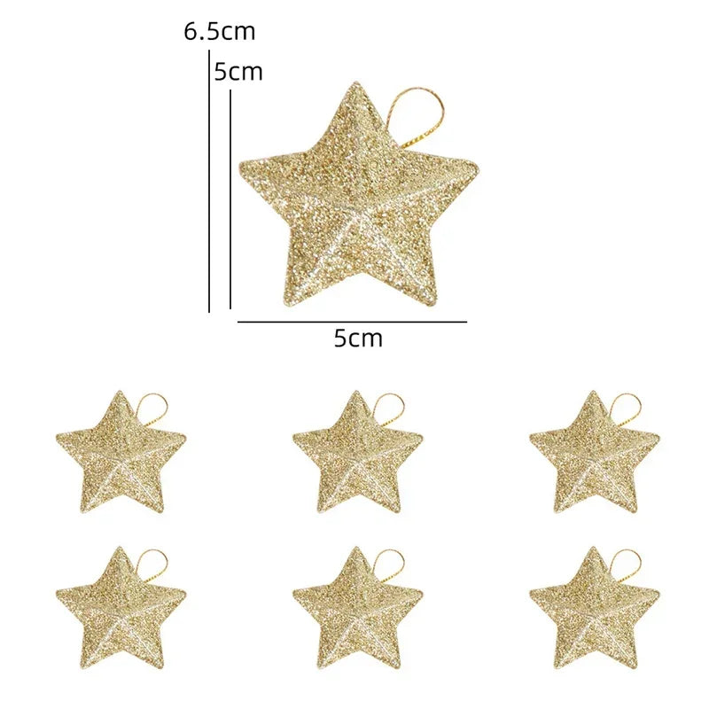 5CM Christmas Decorations ﻿Christmas Tree Hanging Pendant  For Home Navidad New Year Party Gift Gold Glitter Star Ornaments