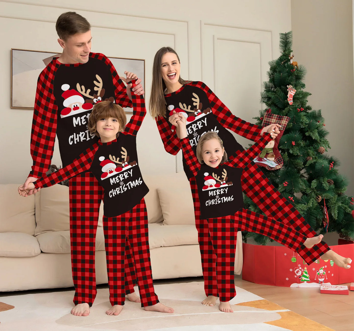 Christmas Family Pajamas – Santa Claus Print Matching Sleepwear for Men & Women