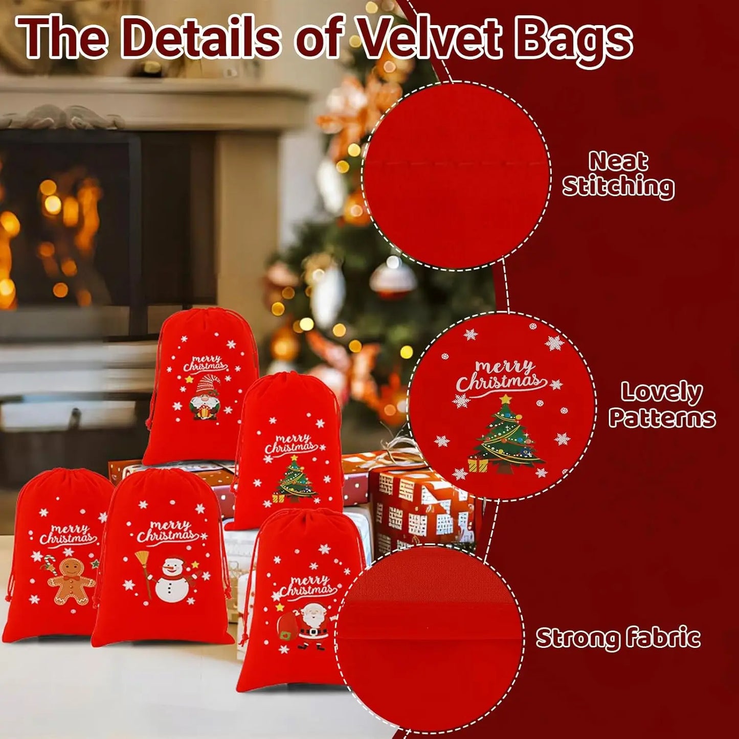 1/6/30pcs Christmas Velvet Drawstring Candy Gift Bag Small Wrapping Bag for Present Party Biscuit Jewelry Pouch New Year Storage