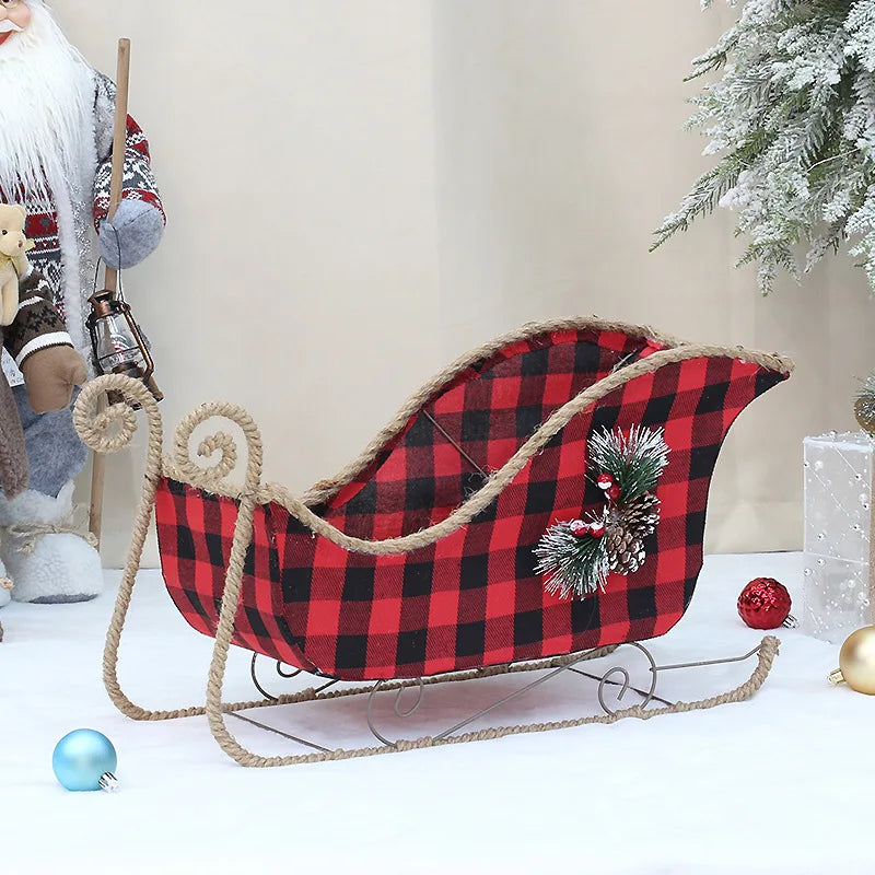 Christmas decorations,ornaments, pine cones, hemp ropes, decorative creative fabrics, Christmas snowmobile, deer cart, set props