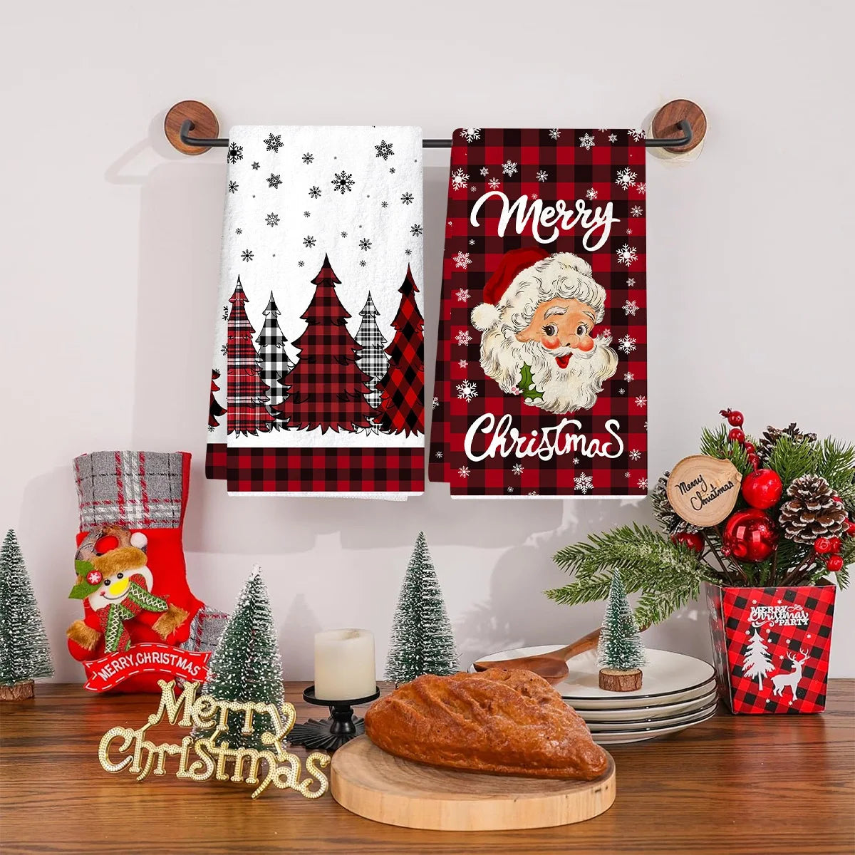 Christmas Kitchen Towels Set of 2 – Merry Christmas Santa Claus Dish Towels