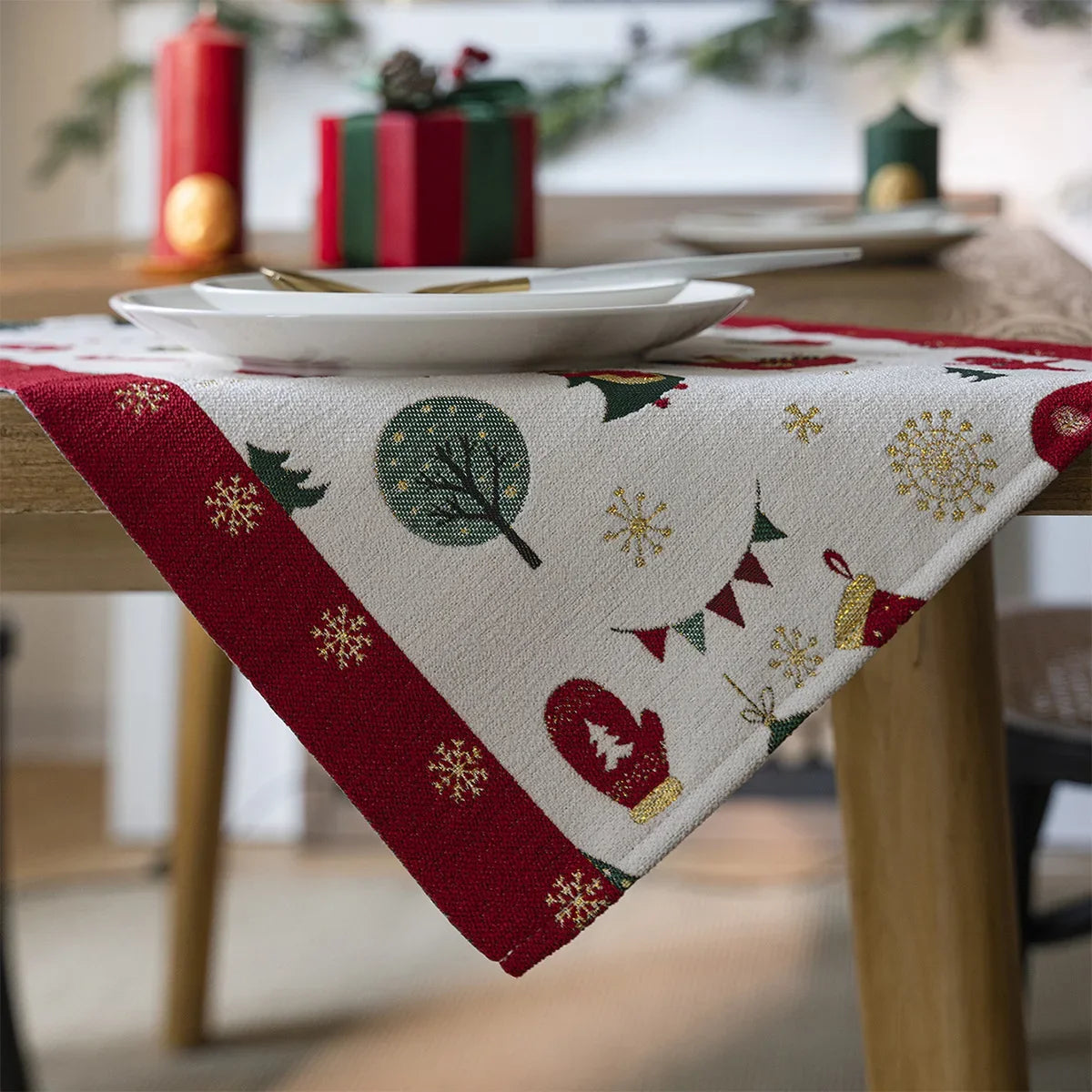 Christmas Jacquard Table Runner with Tassel Santa Claus Table Cover For Home Festival Party Table Decoration TV Cabinet Cover