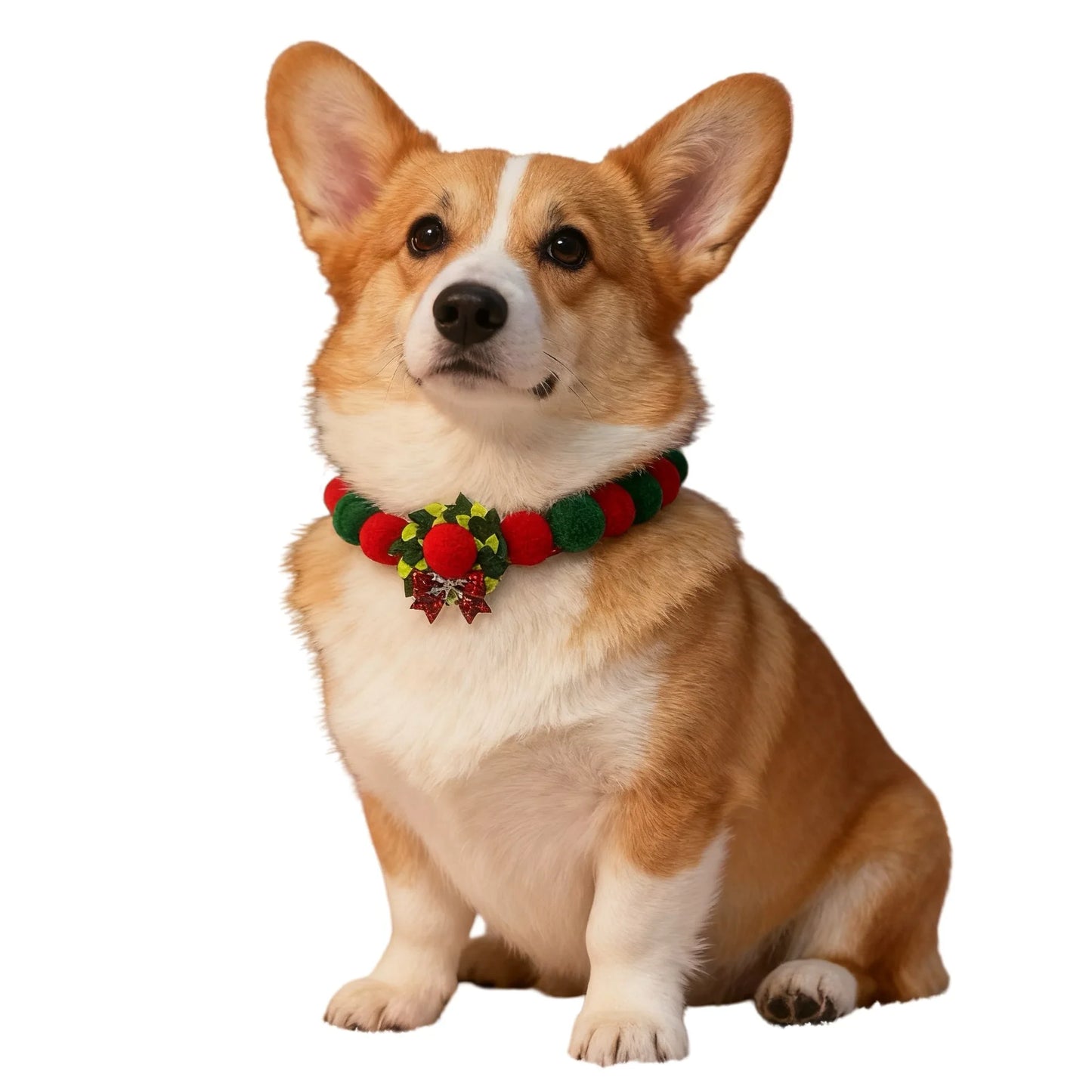 Christmas Pet Collar with Pom - Poms & Festive Charms Elastic Rope Festive Accessory for Dogs Cats Holiday Decoration