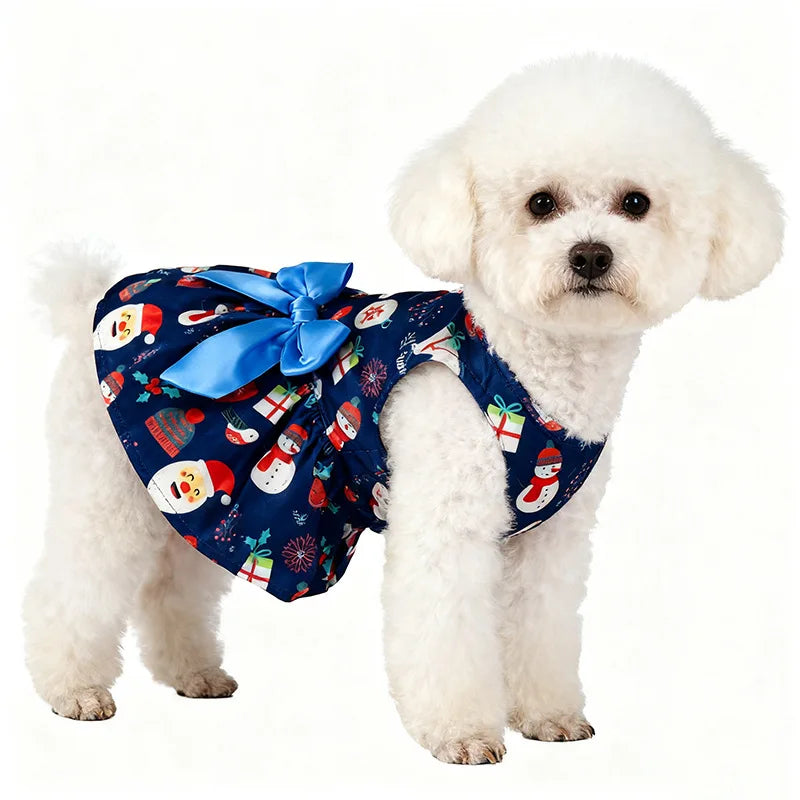 Christmas Dog Dress with Bow, Festive Printed Pet Skirt, Lightweight Holiday Outfit, Sizes M–6XL for Small to Large Dogs