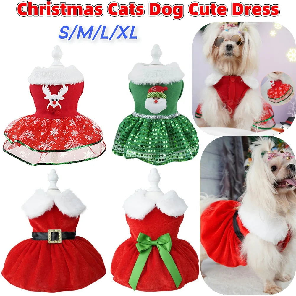 Dog Girls Winter Clothes Comfortable Christmas Dog Dress Soft Small Pet Red Skirt Suit Easy To Clean Christmas Dress Up Supplies