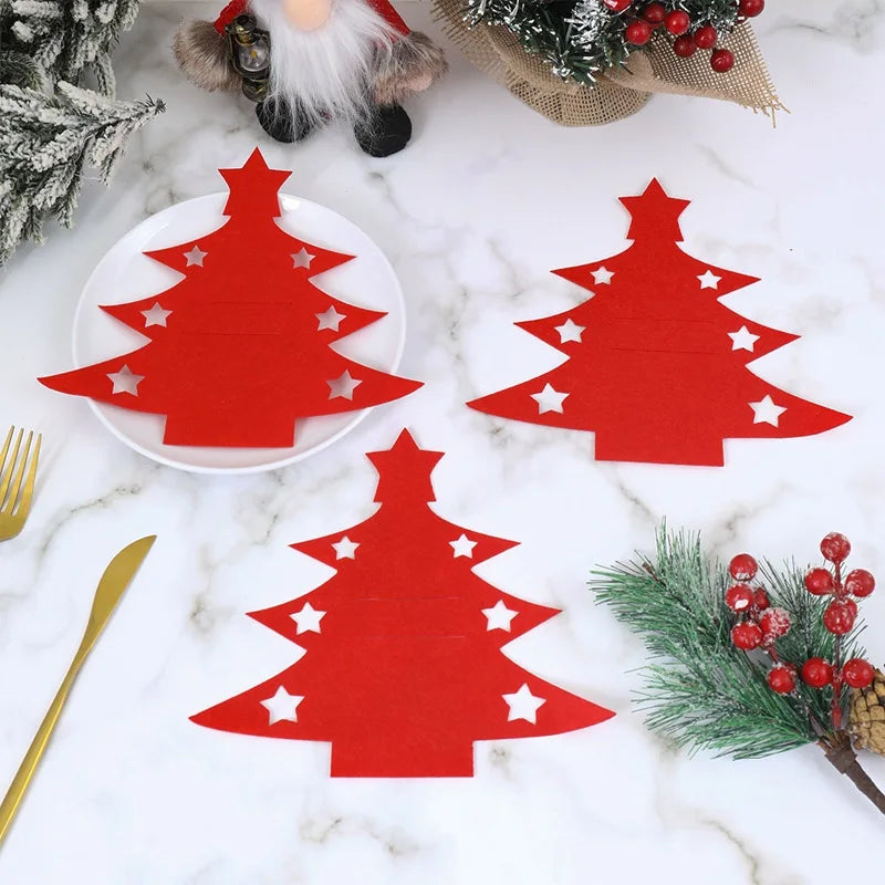 12pcs Christmas Felt Cutlery Holders with Tree Snowflake Design Merry Christmas Decoration for Home 2025 Navidad Natal New Year