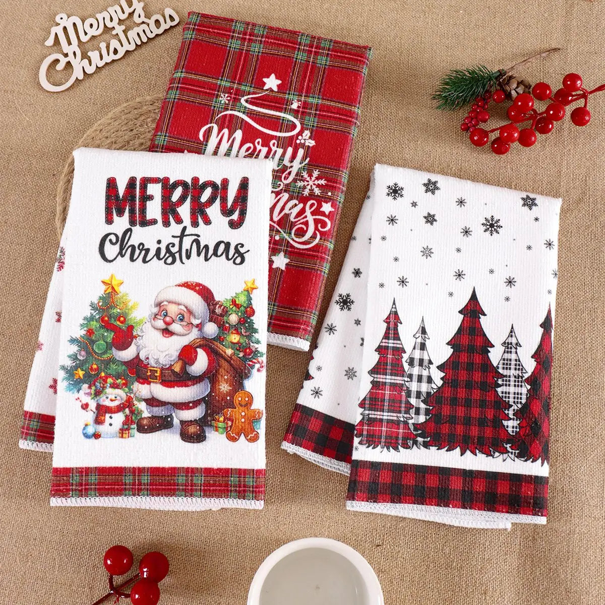Christmas Kitchen Towels Set of 2 – Merry Christmas Santa Claus Dish Towels