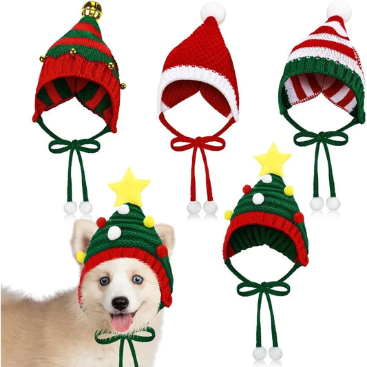 4 Pack Christmas Knitted Dog Santa Hats Bulk Pet Crochet Dog Hats Halloween Christmas Costume Outfit Cap Warm Winter Puppy Cats