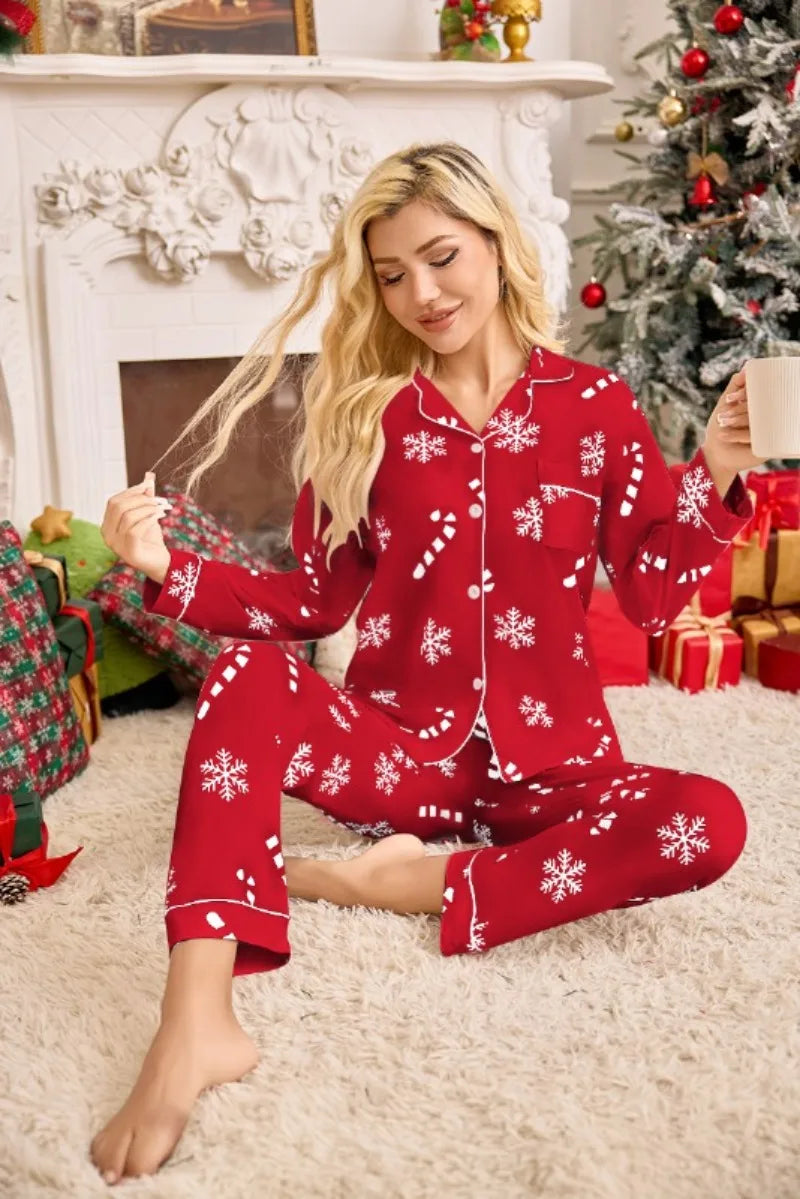 Autumn and Winter New Women's Christmas New Year Holiday Pajamas Long-Sleeved Long Pants Christmas Pajamas Homewear Set 2025