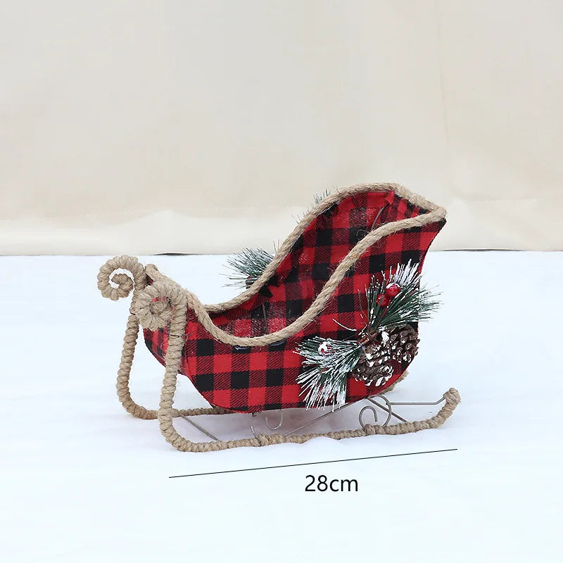 Christmas decorations,ornaments, pine cones, hemp ropes, decorative creative fabrics, Christmas snowmobile, deer cart, set props