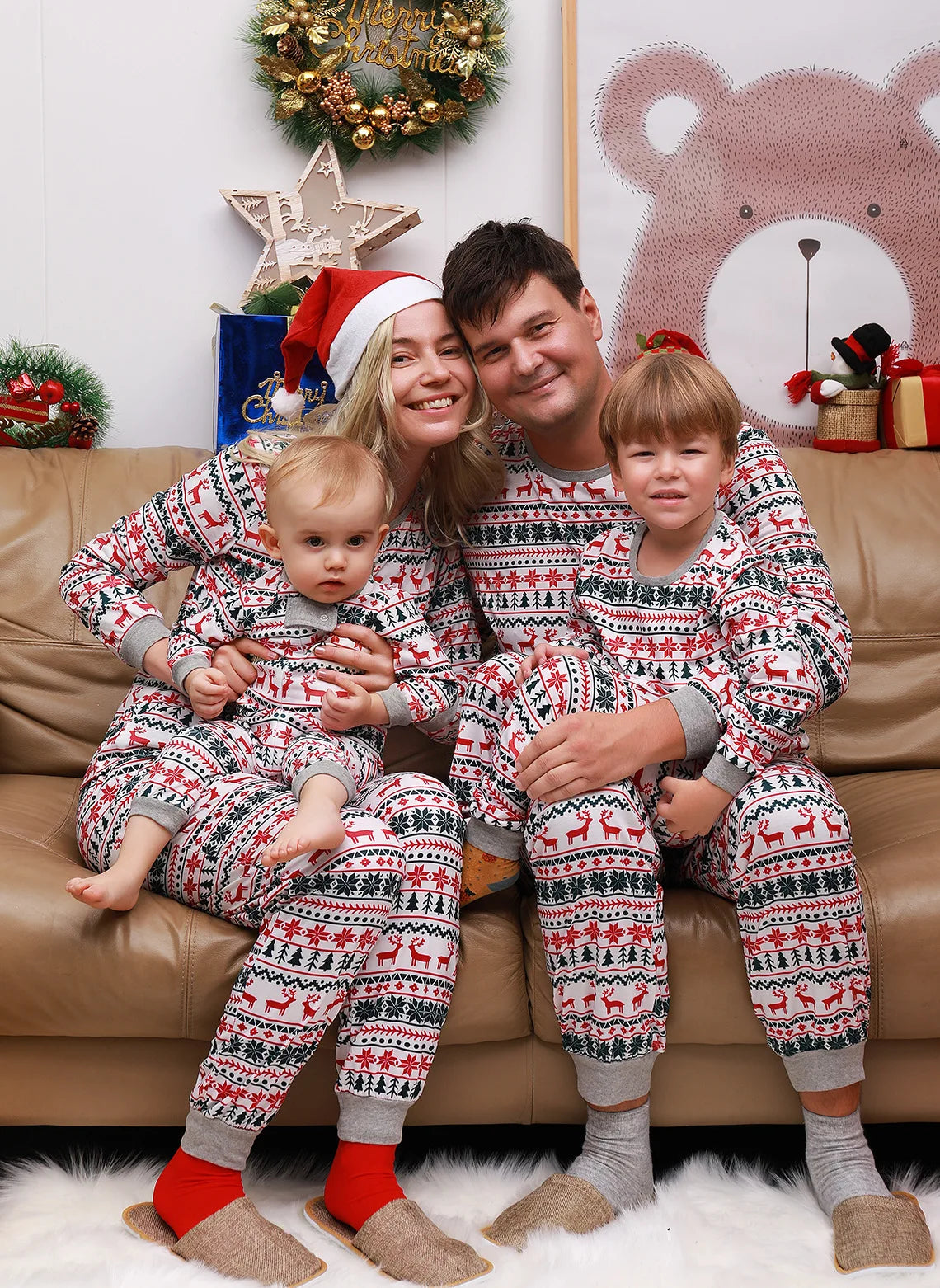 Christmas Family Pajamas Set – Matching Deer Sleepwear for Adults & Kids (2-Piece)