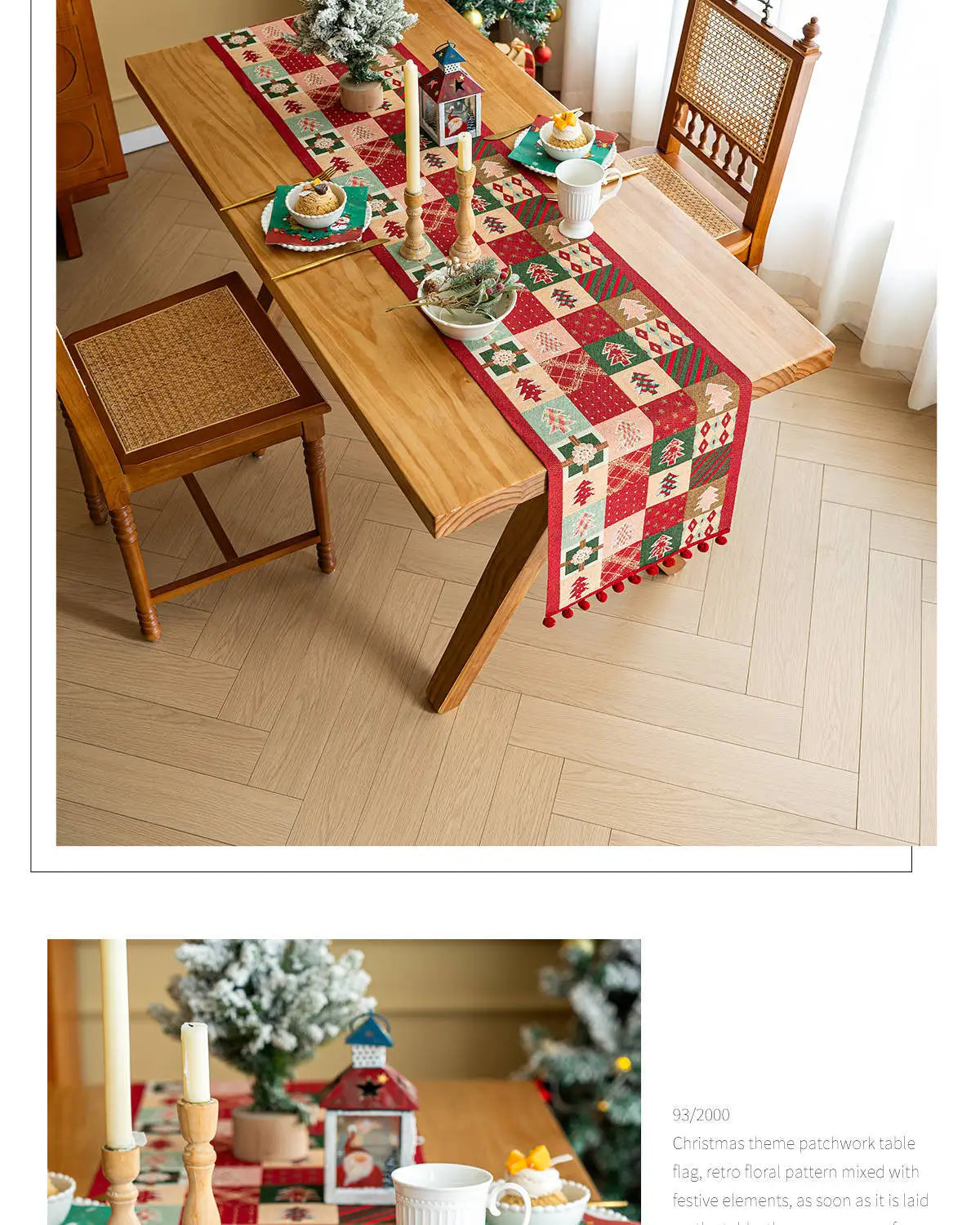 Retro Christmas Cotton and Linen Jacquard Table Runner Santa Claus Jacquard Long Table Runners Tv Cabinet Tablecloth Party Decor