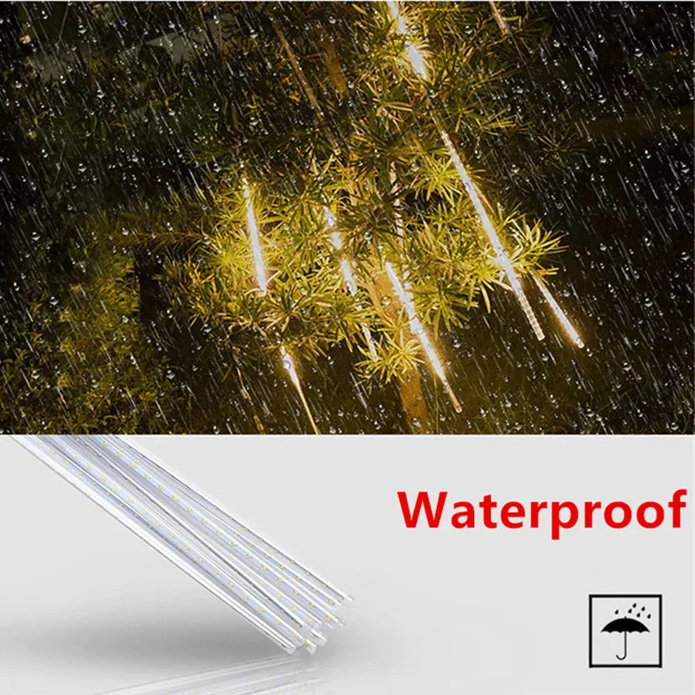 LED Meteor Shower Rain Lights Waterproof Falling Raindrop Fairy String Light for Christmas Holiday Party Patio garden decoration
