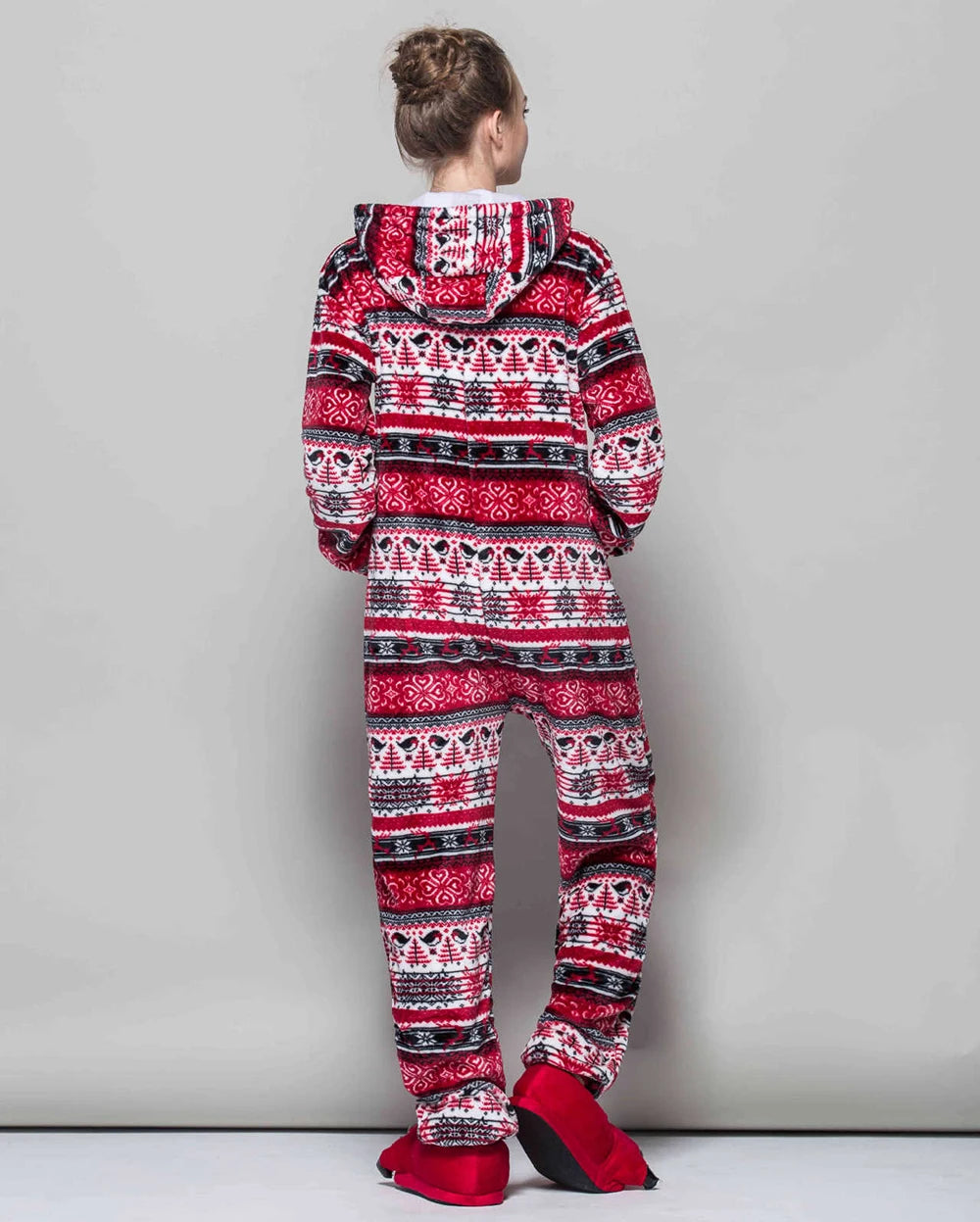 Christmas Adult One-piece Pajamas for Women Zip Up Prints Hooded Onesies Costume Men’s and Women’s Matching Holiday Jumpsuits