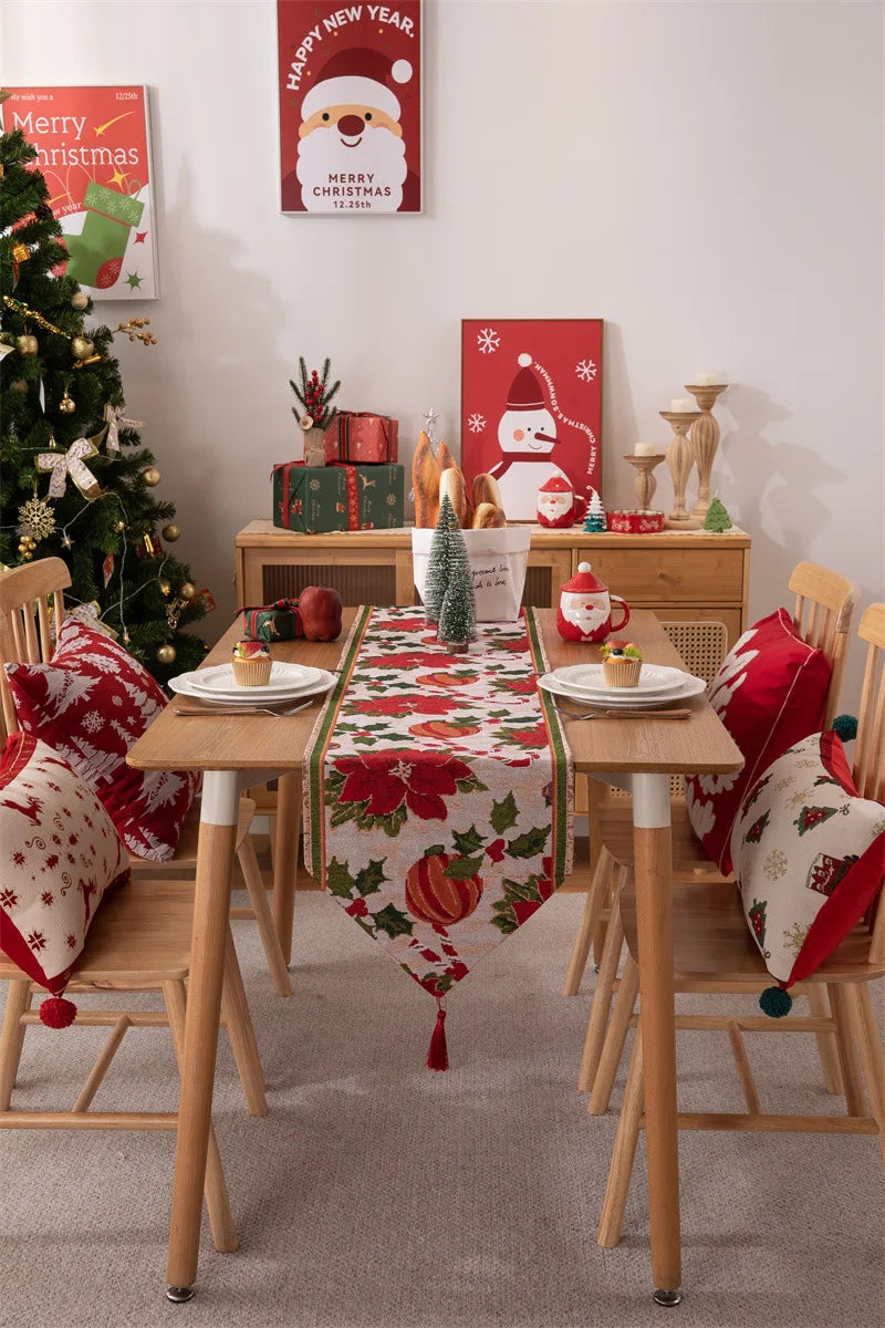 Christmas Table Runner Soft Durable Seasonal Winter Xmas Holiday Kitchen Dining Table Decoration for Indoor Outdoor Home Party