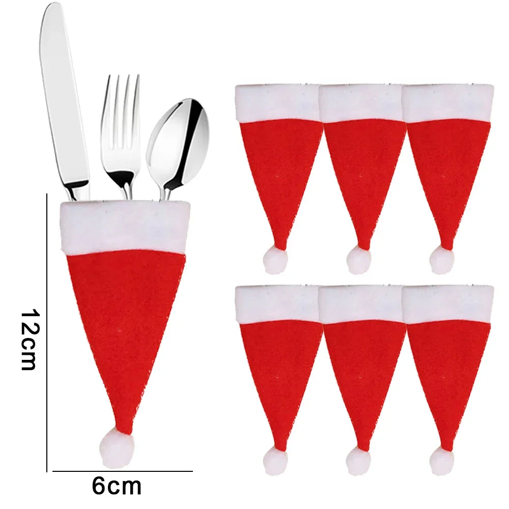 10/1Pcs Christmas Cutlery Holder Set Mini Santa Hat Fork Knife Tableware Holder Bag Christmas Navidad Party Dinner Table Decors