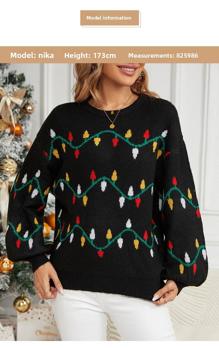Christmas Sweater Fashion Women's Clothing Explosion Lights Sweet Pullover Loose Christmas Knitted Sweater Sweater Women