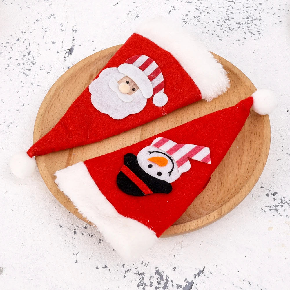 10/1Pcs Christmas Cutlery Holder Set Mini Santa Hat Fork Knife Tableware Holder Bag Christmas Navidad Party Dinner Table Decors
