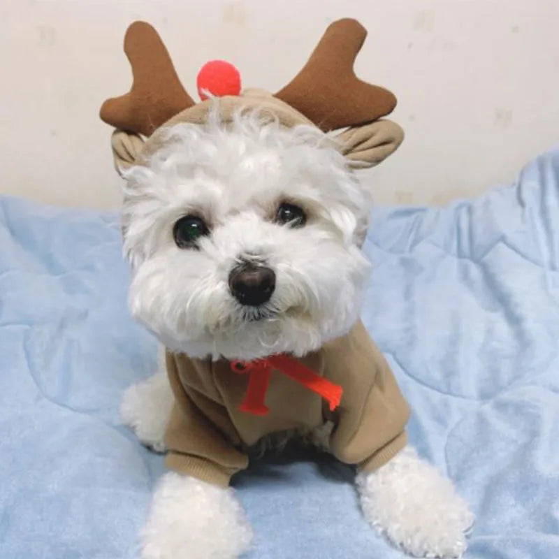 Pet Clothes for Christmas Cosplay Elk Dog Hoodies, Small and Medium-sized Dogs for Winter Leisure and Warmth