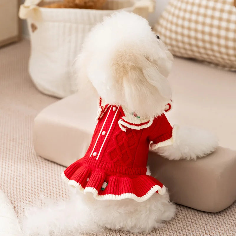 Cute Dog Sweater Dress Puppy Winter Clothes Girls Dog Costume Cotton Cat Clothing Chihuahua Bichon Pet Warm Coat Dog Sweaters