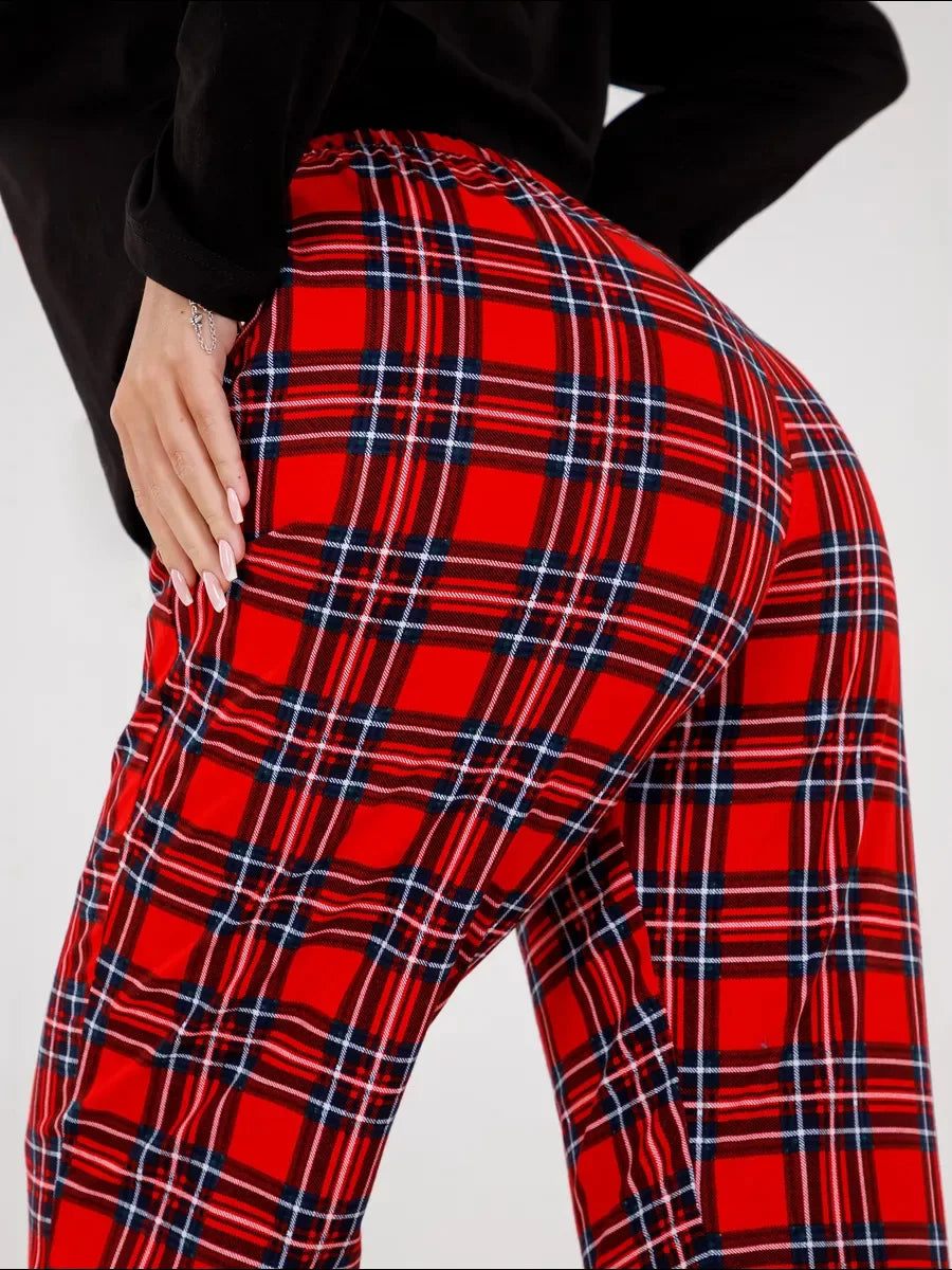 Women’s Christmas Pajama Set – Long Sleeve Top & Plaid Pants