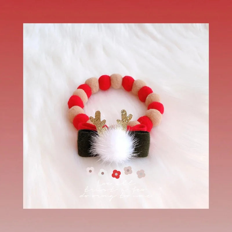 Christmas Pet Collar with Pom - Poms & Festive Charms Elastic Rope Festive Accessory for Dogs Cats Holiday Decoration