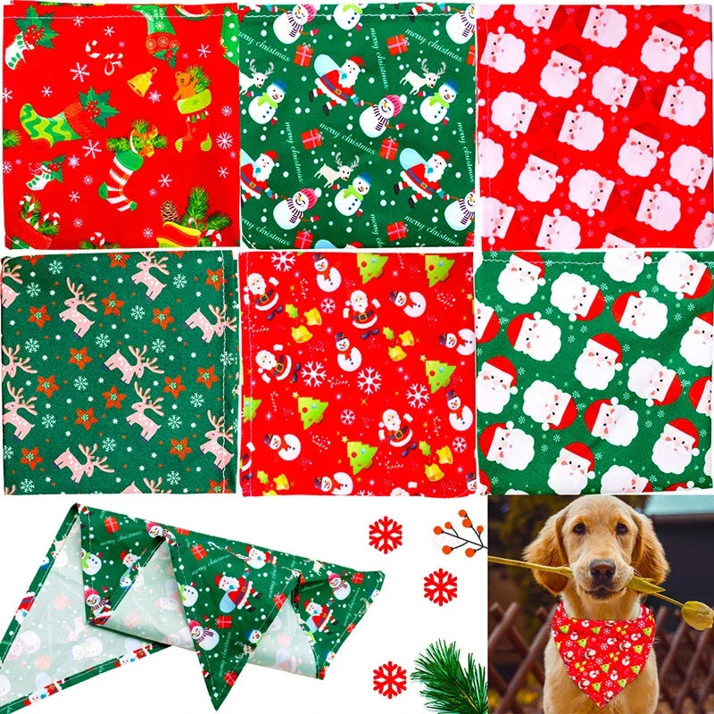 Dog Bandanas Large Pet Scarf Christmas Snow Print Dog Cotton Plaid WashableBow Ties Collar Cat Dog Scarf Large Accessories