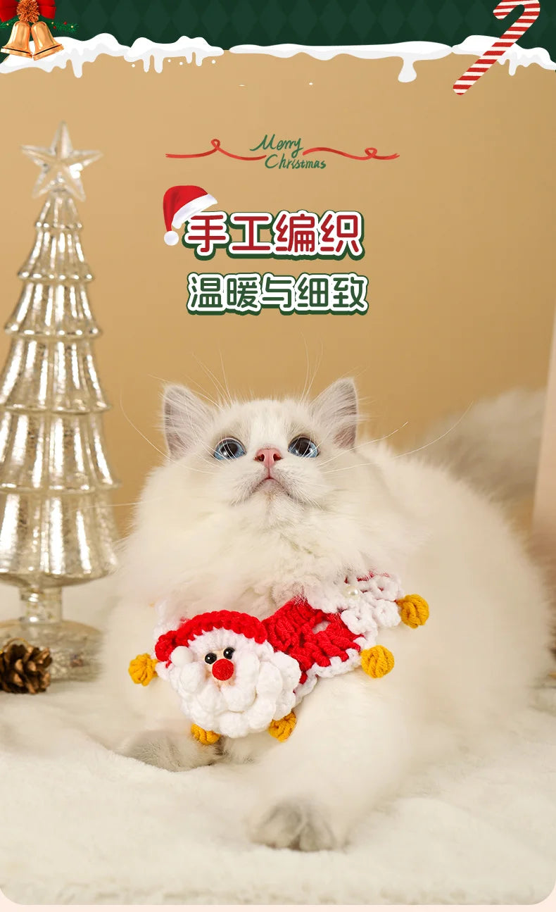 Pet Clothing Costume Christmas Cat Collar Hand-Knitted Pet Scarf Cute Xmas Kitty Santa Costume Clothing Christmas Party Supplies