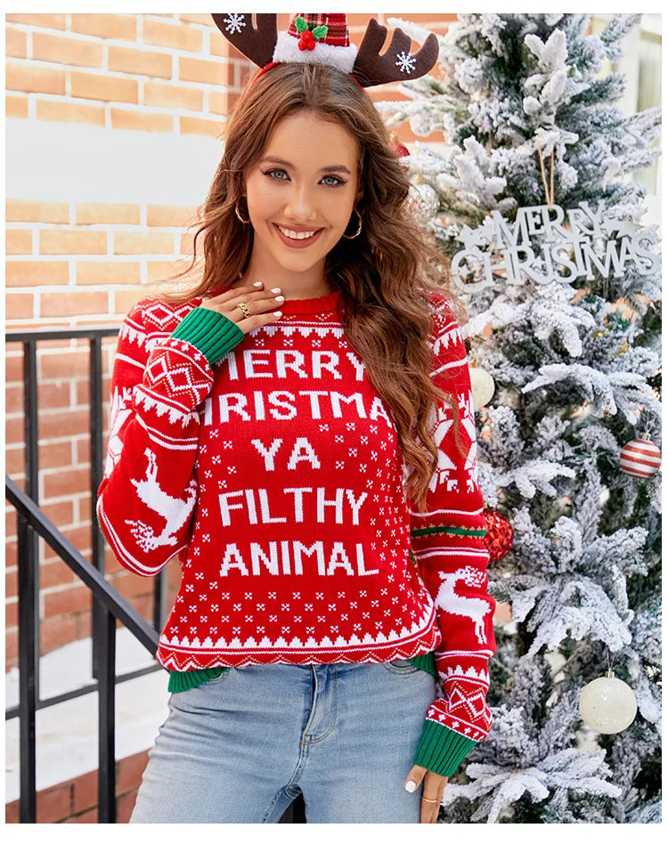 2025 Christmas Sweater Women Men, Xmas Tree Embroidery Knit Sweater, Casual Holiday Party Pullover, Funny Xmas Gift