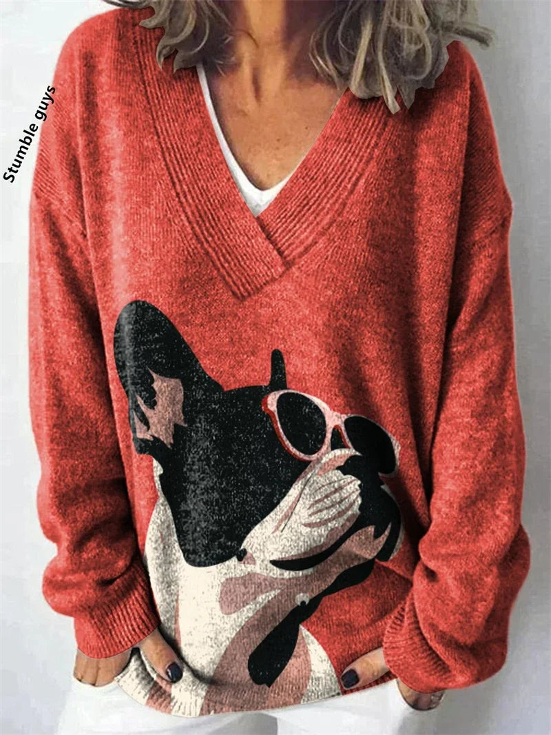 Women's Christmas Sweater Autumn Winter Casual Fashion European American Warm Deer Snowman Dog Print Y2K Knit Top