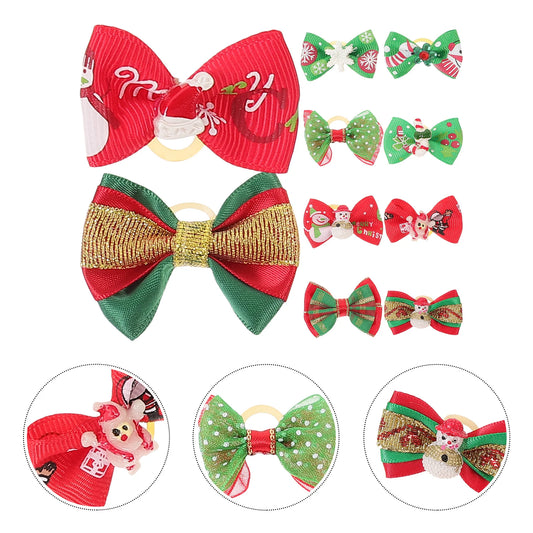 10Pcs Pet Hair Bows Dog Grooming Accessories Festive Bow Ties for Small Dogs Holiday Christmas Gift Dog Bows Pet Hair Bowtie
