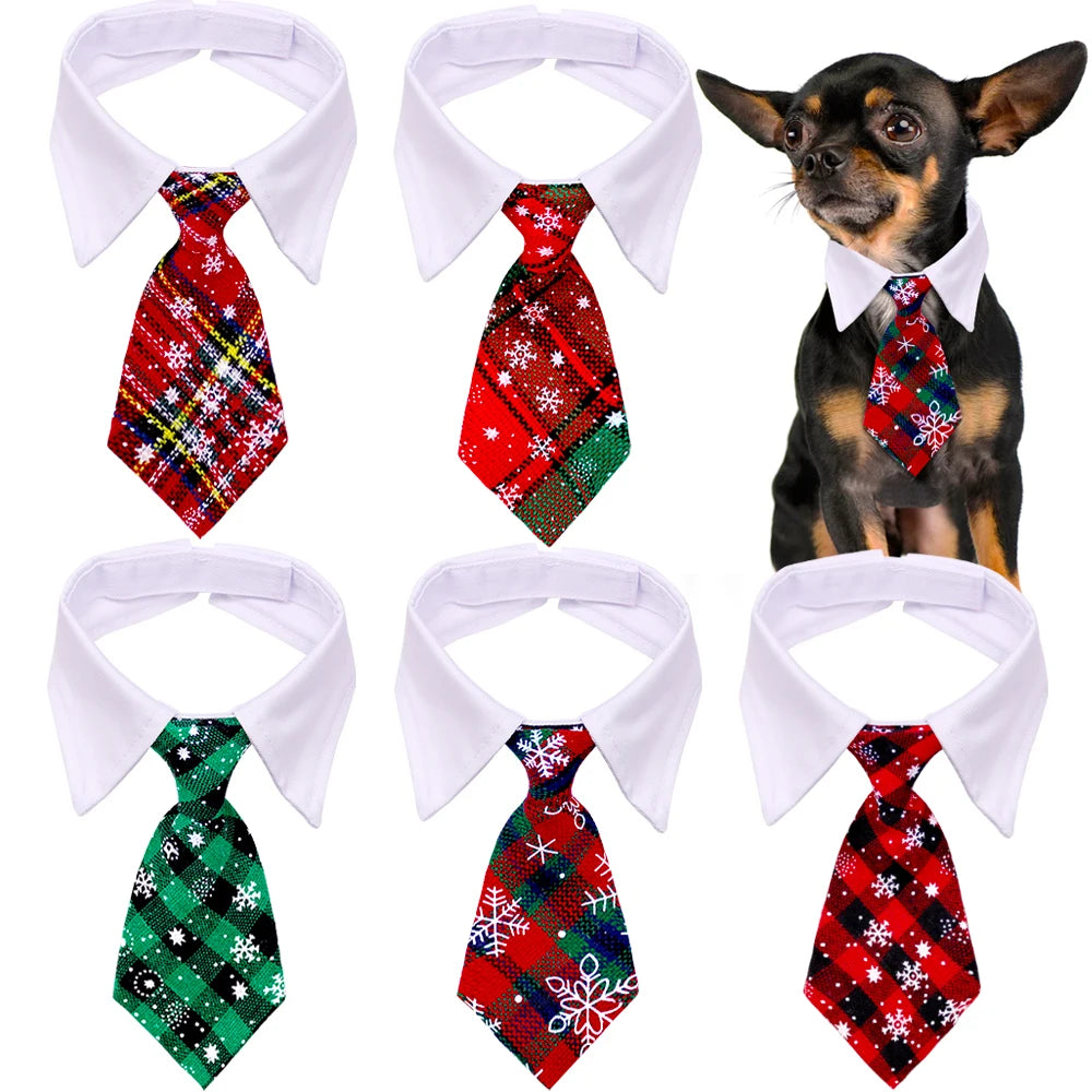 1PC Christmas Neckties For Dogs Winter Classical Plaid Adjustable Dog Collars Pet Dog Grooming Accessories Puppy Bowties