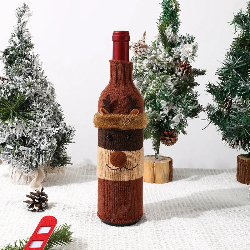 Knitted Christmas Wine Bottle Covers Santa Snowman Design Acrylic Champagne Holder for Holiday Party Table Decorations Gift