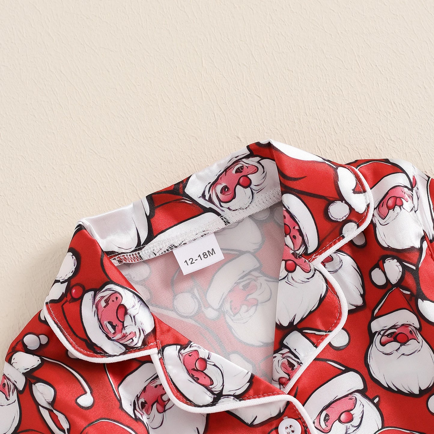 BeQeuewll Christmas Kids Girls Boys Pajamas Set Satin Santa Claus Button Children Sleepwear Long Sleeves Shirt Pants Loungewear
