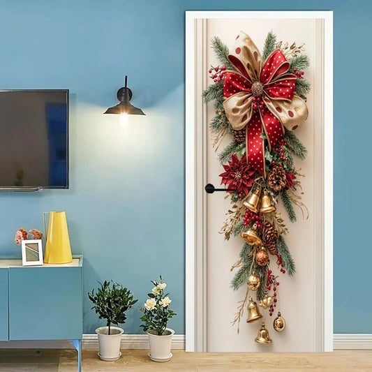 Christmas Wall Hanging Decoration – Red Bells & Green Leaves Holiday Decor