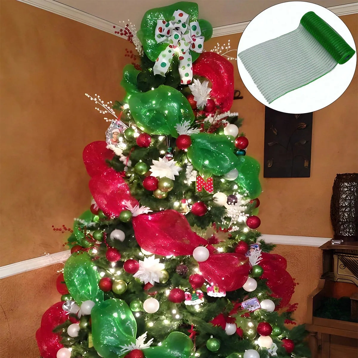 1Roll Christmas Mesh Ribbon DIY Wreath Bow Ribbon Christmas Tree Decorations For Home 2025 Xmas Gifts Navidad Noel New Year 2026
