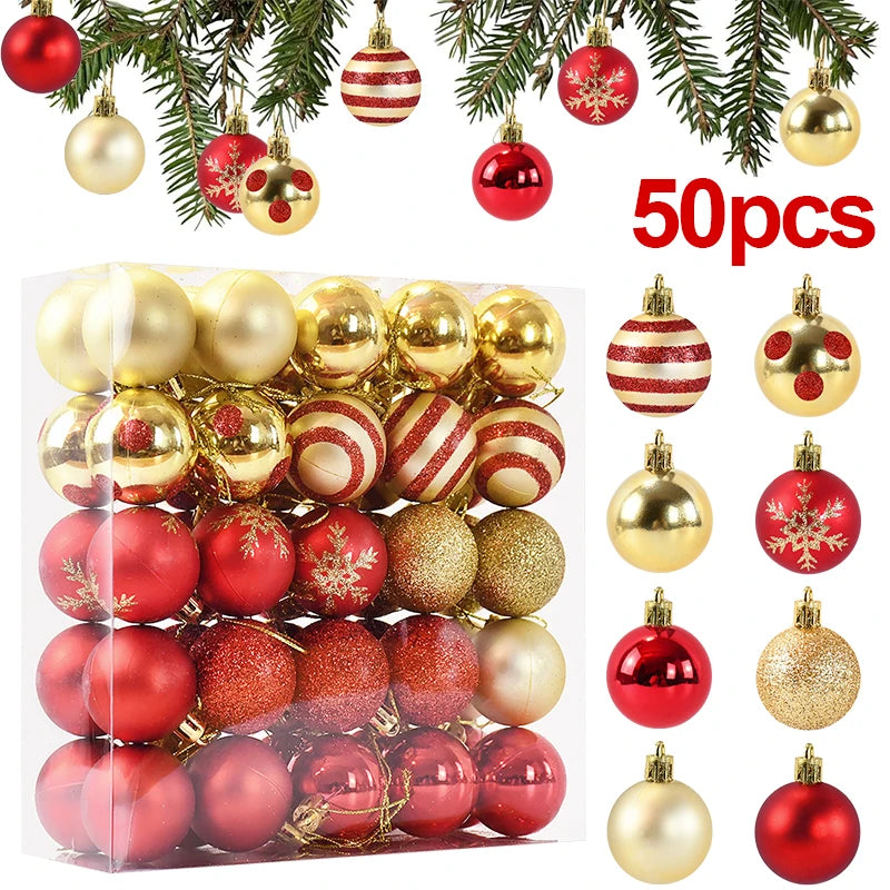 50Pcs Christmas Tree Balls Ornament Xmas Trees Hanging Bauble Pendant 2025 Christmas Decor For Home Navidad 2026 New Year Gifts
