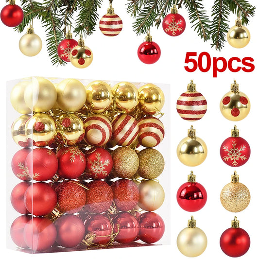 50Pcs Christmas Tree Balls Ornament Xmas Trees Hanging Bauble Pendant 2025 Christmas Decor For Home Navidad 2026 New Year Gifts