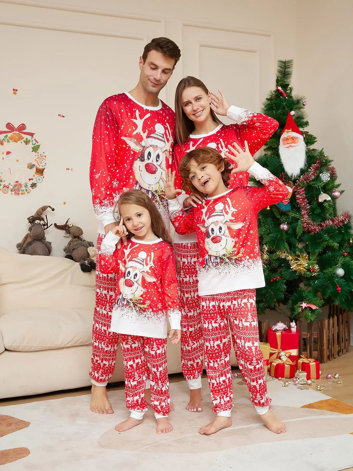 Christmas Family Pajamas – Reindeer Print Matching Nightwear for Adults & Kids