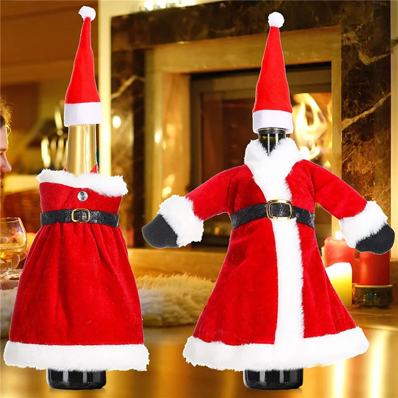 Creative Christmas Wine Bottle Decoration Set Gold Velvet Dress Sleeve Wine Bottle Bag Sleeve Christmas Table Decoration