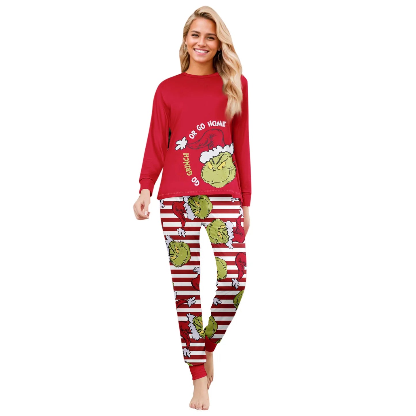 Christmas Print Cute Family Set Pajamas, Home Clothes, Family Set Long Sleeve Top Pants Set
