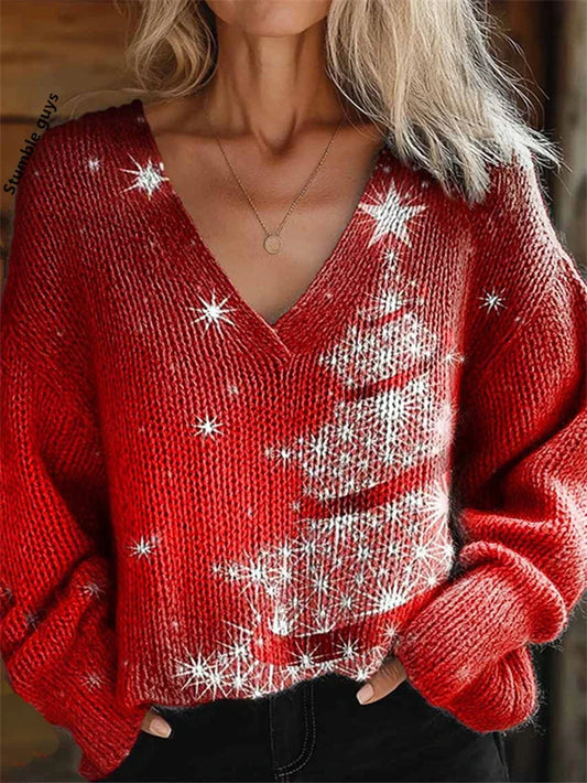 Women's Christmas Sweater Autumn Winter Casual Fashion European American Warm Deer Snowman Dog Print Y2K Knit Top