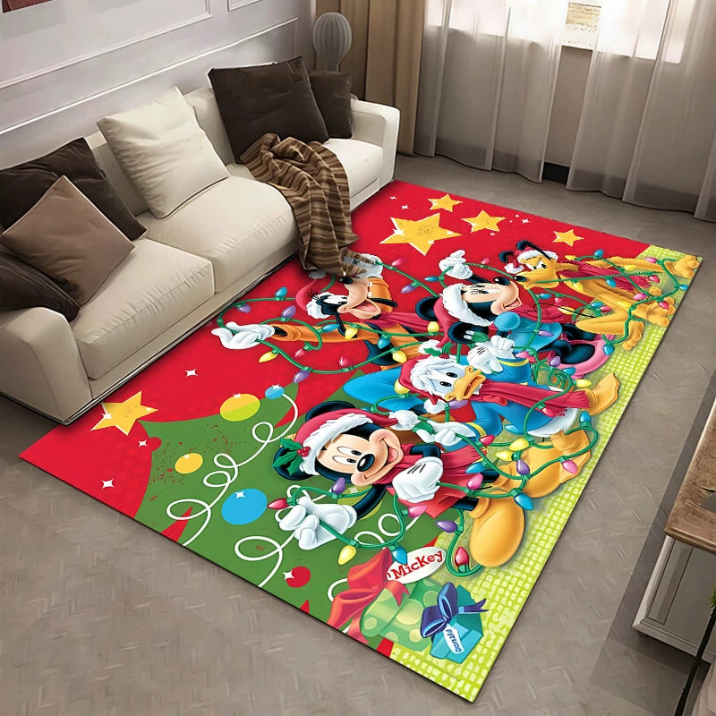 Christmas Disney Mickey Mouse Carpet for Living Room Home Decor Large Area Rug Bedroom Floor Rug Non-slip Easy Washable Mat