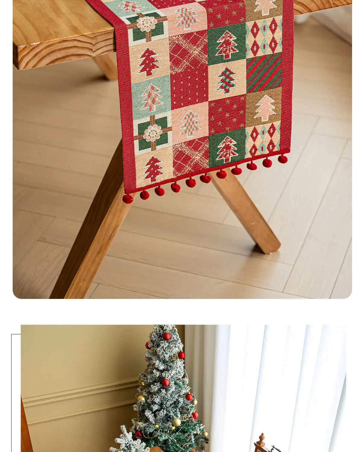 Retro Christmas Cotton and Linen Jacquard Table Runner Santa Claus Jacquard Long Table Runners Tv Cabinet Tablecloth Party Decor